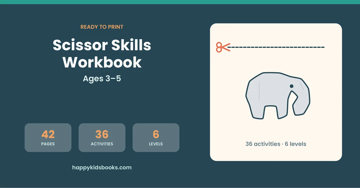 Scissor Skills Workbook for Kids Ages 3-5 with 42 pages and 36 cutting activities
