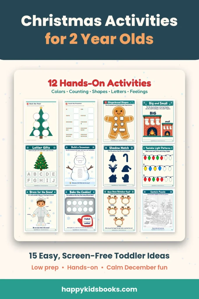 Pinterest pin: Christmas activities for 2 year olds, 15 easy screen-free toddler ideas