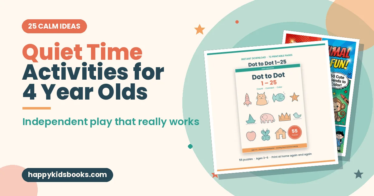 Quiet time activities for 4 year olds with coloring and dot-to-dot printables